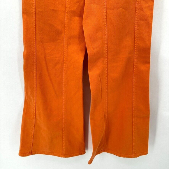 Alberta Ferretti Wide Flare Leg Pants US 6 Orange Twill Italy Preppy Designer - Picture 3 of 11